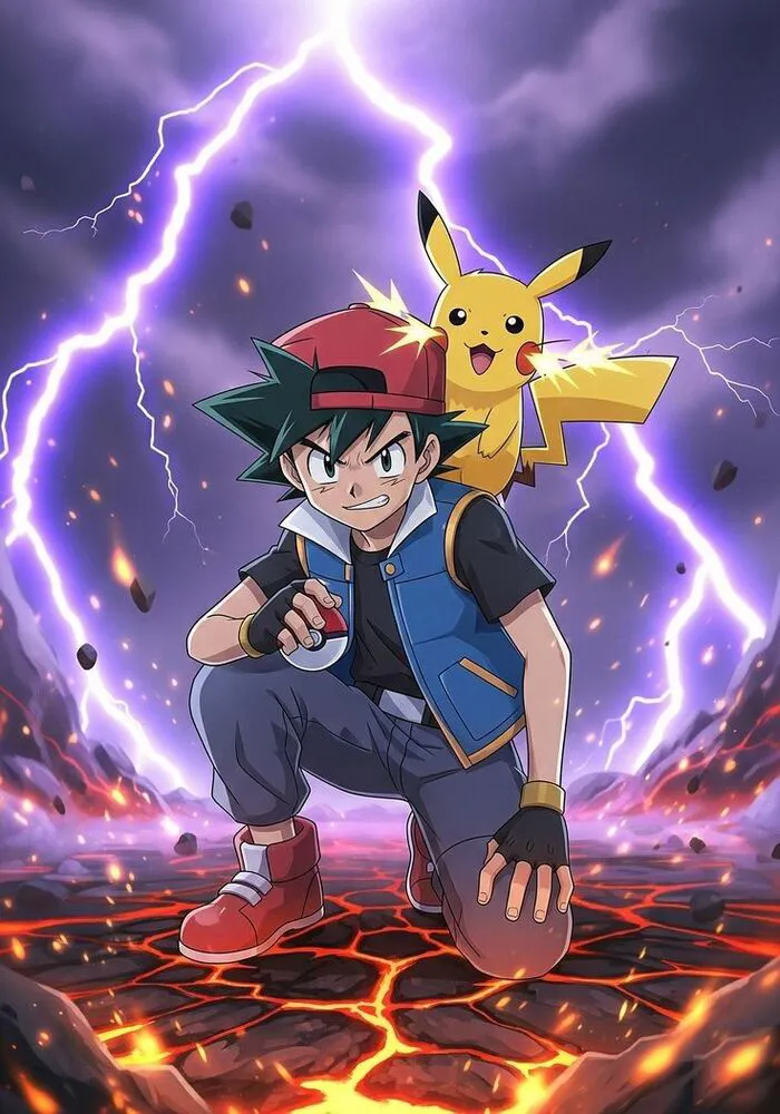 ảnh Ash Ketchum pikachu sấm sét