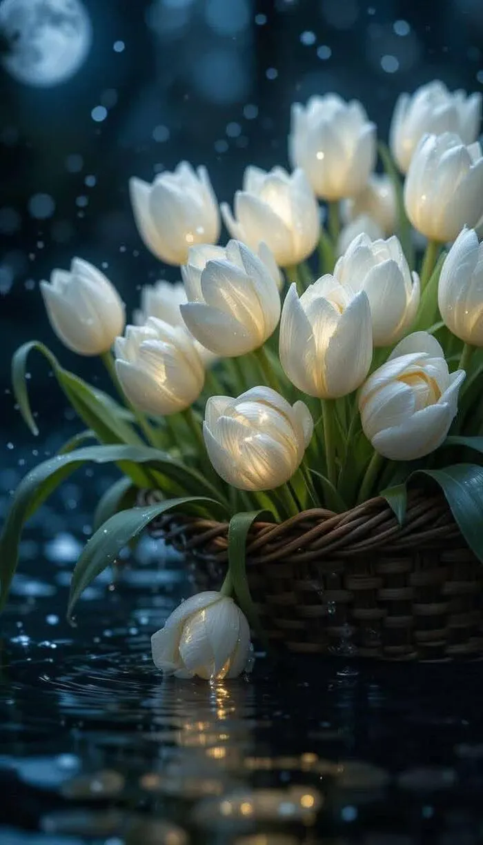 hình nền hoa tulip trắng nền đen