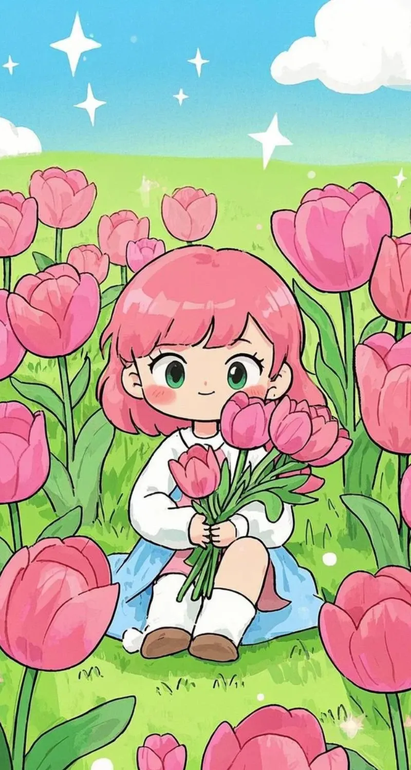 hình nền hoa tulip vẽ cute