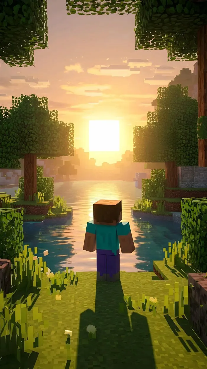 hình nền minecraft nature bình minh